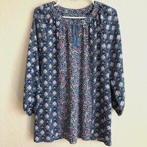 Fleur Bleve Top Floral Print Long Sleeve Blouse